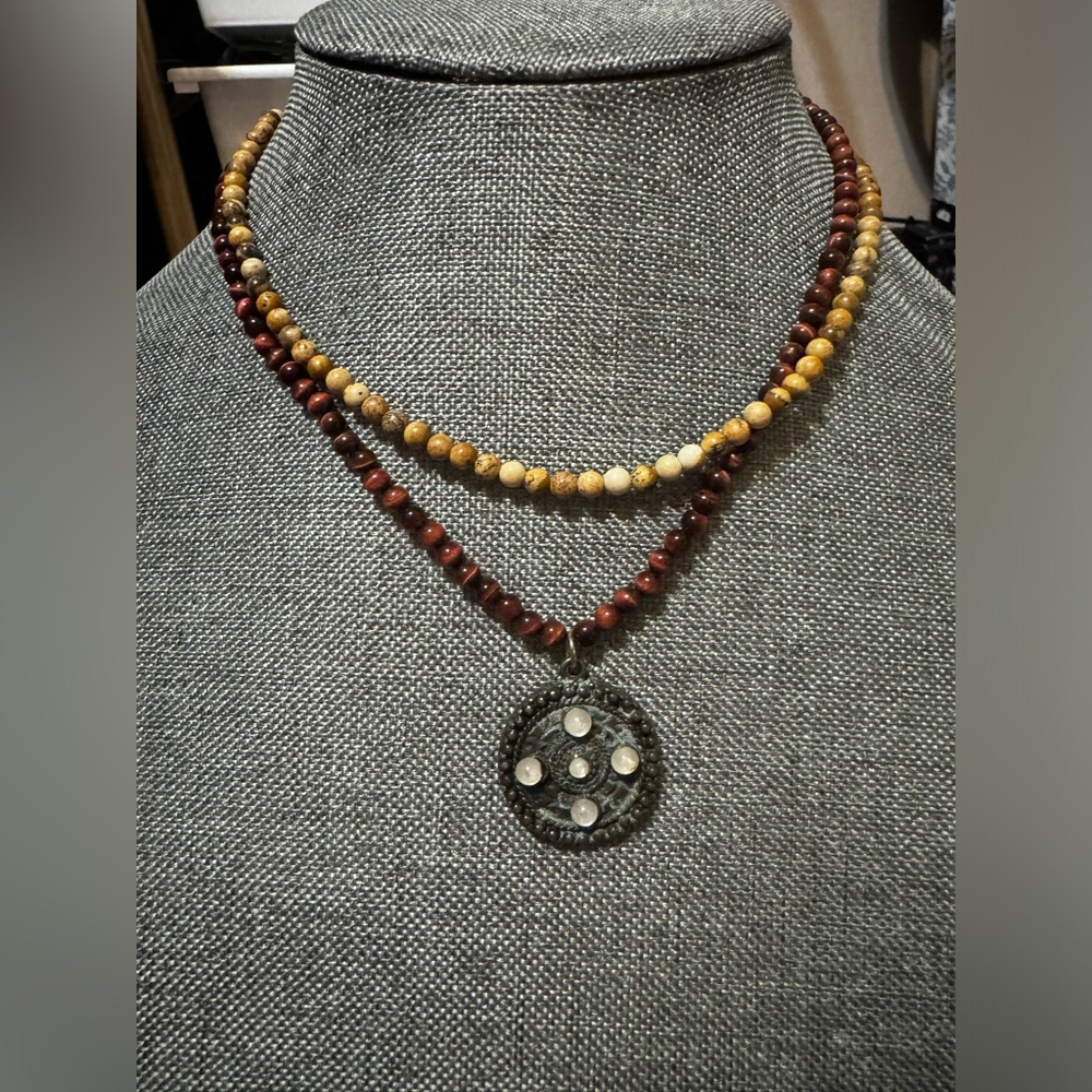 Jasper & Tigers Eye Beaded Pendant Necklace✨